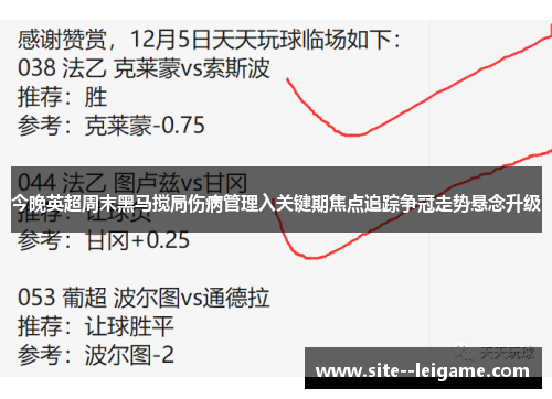 今晚英超周末黑马搅局伤病管理入关键期焦点追踪争冠走势悬念升级 今晚英超周末黑马搅局伤病管理入关键期焦点追踪争冠走势悬念升级